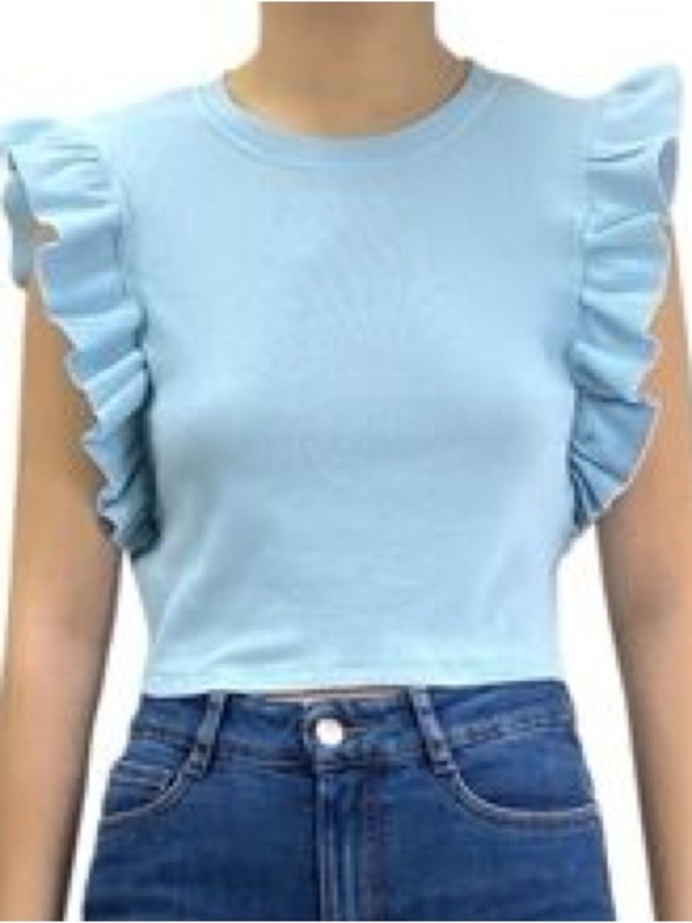 Zara Light Blue Ruffle Sleeve Crop Top